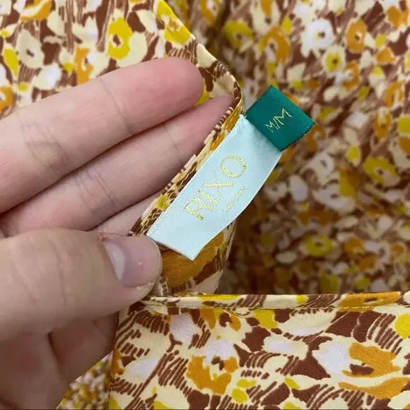 RIXO London Floral Dainty Ditsy Cottagecore Orange Maxi Dress Puff Sleeve M - Picture 4 of 16